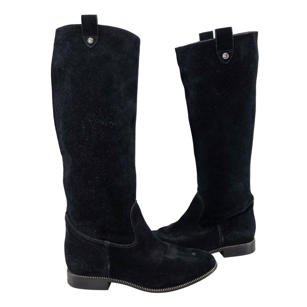 Michael Kors Knee Boots Bayview Black Suede Leather Riding Zipper Trim Pull On 8